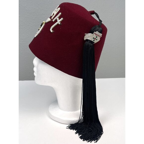 MOSLAH Shriners SIZE 7 Harry M. Osers Felt Rhinestone Jeweled FEZ Cap Hat Tassel - Picture 4 of 13